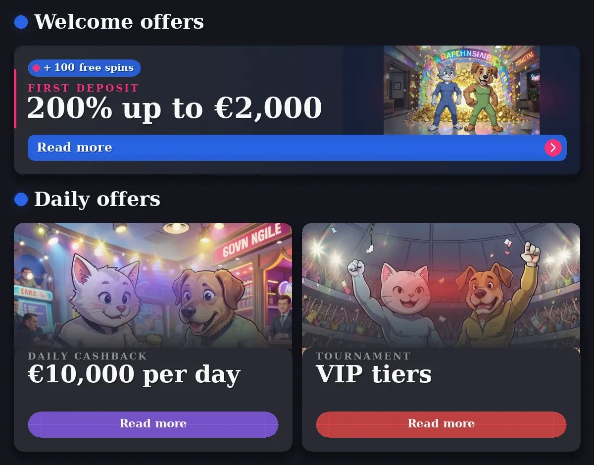 Booming Slots Casino: 200% €2,000, €10,000 per day, VIP tiers