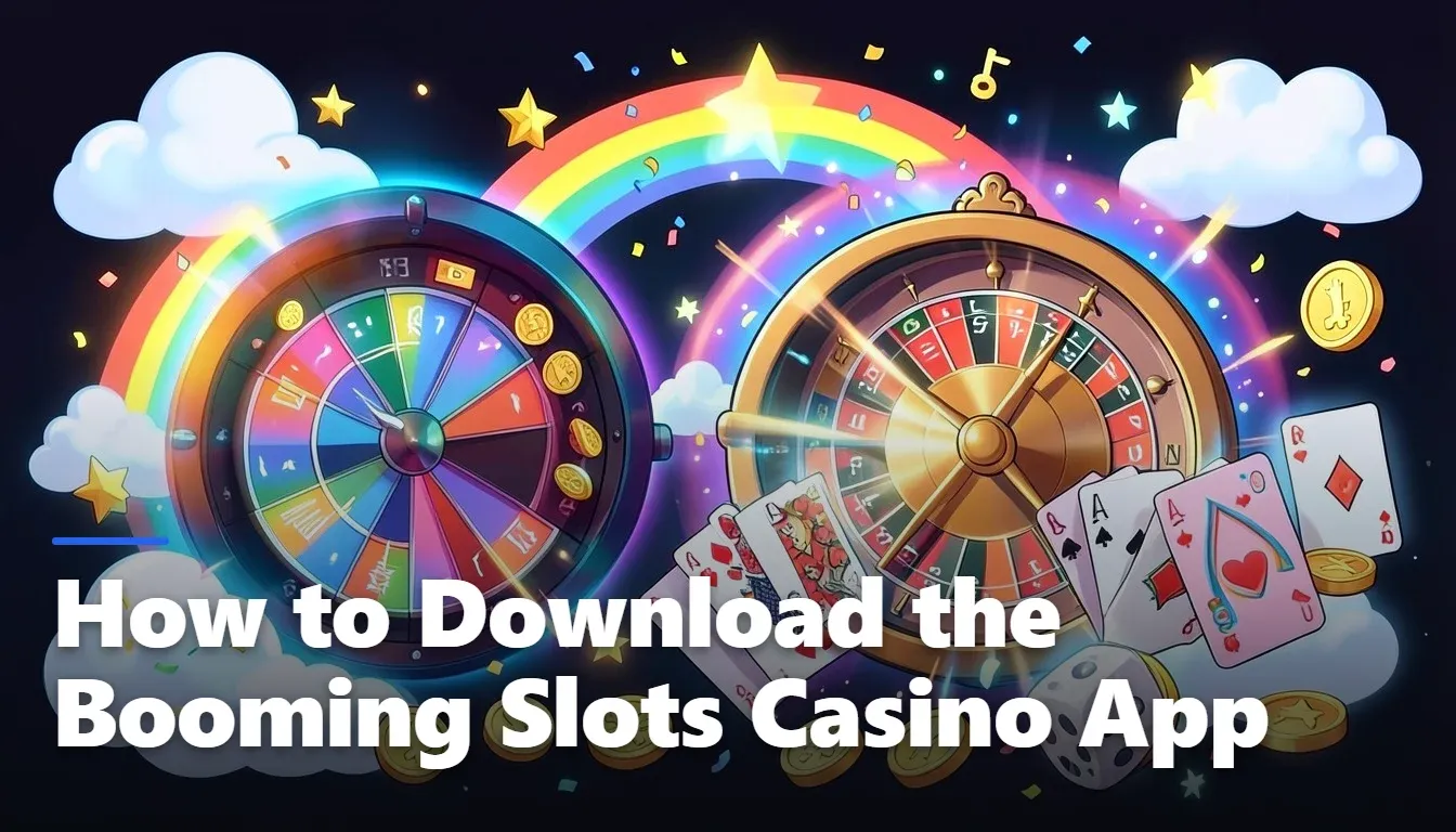 Booming Slots Casino mobile casino interface on smartphone showing game lobby and cashier
